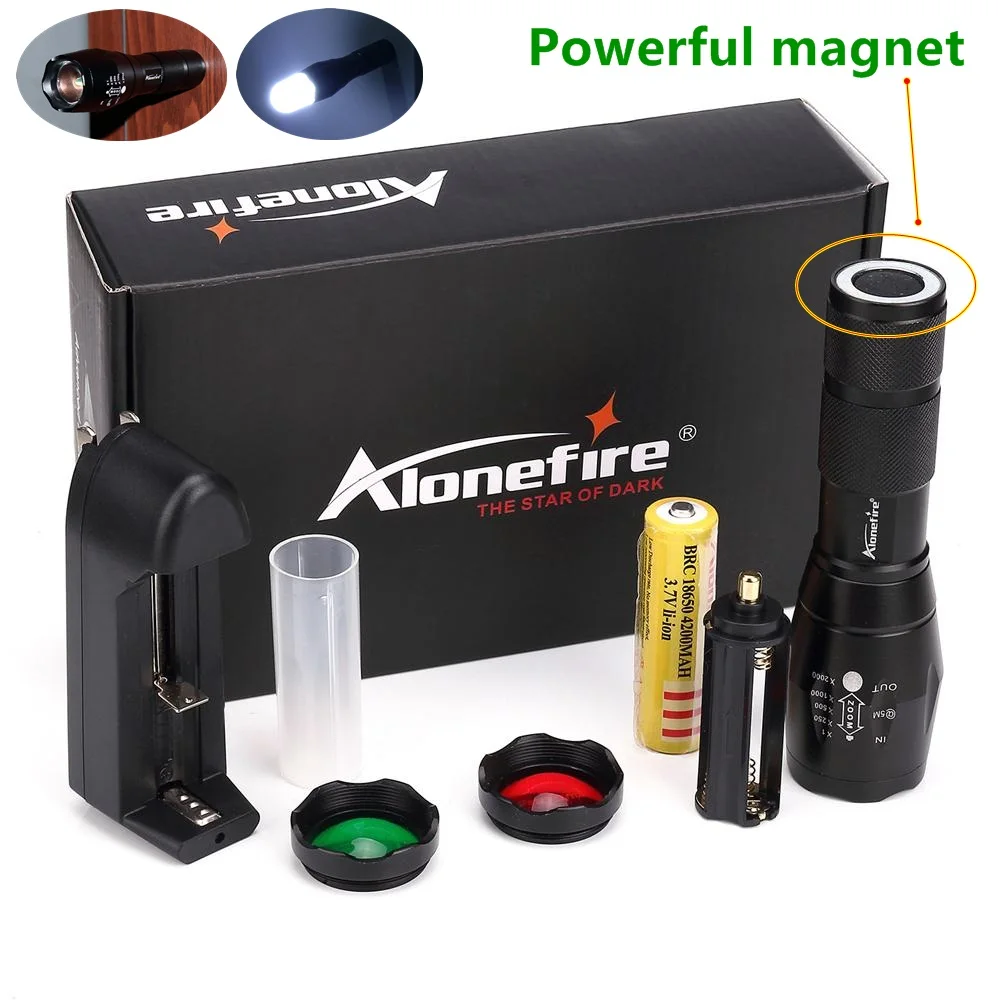 Alonefire G700-N CREE XML T6 светодиодный тактический светильник-вспышка с зумом, красный зеленый светильник, сигнальный светильник с объективом, магнит, Zaklamp, батарея 18650