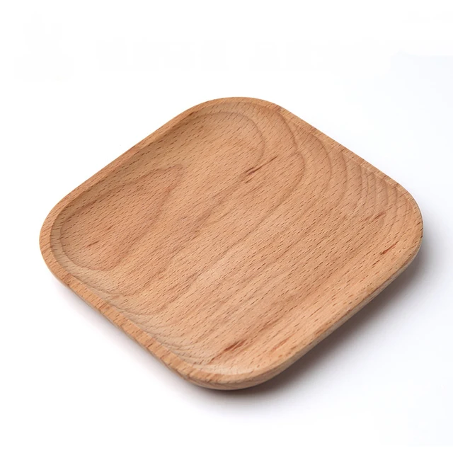 Square Wooden Dinner Plates & 12.8CM Wooden Plates Tableware Feeder