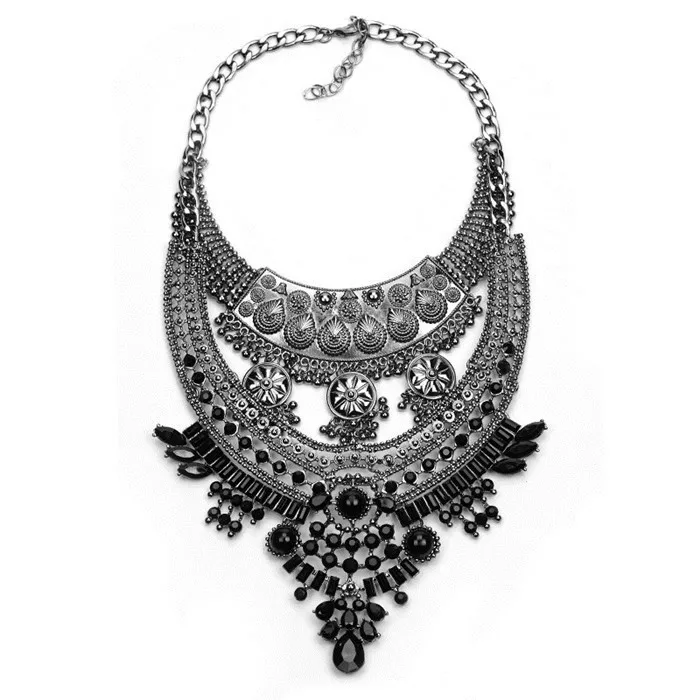 2017 Boho серебряный металлический чокер колье классика длинное большое Хрустальное