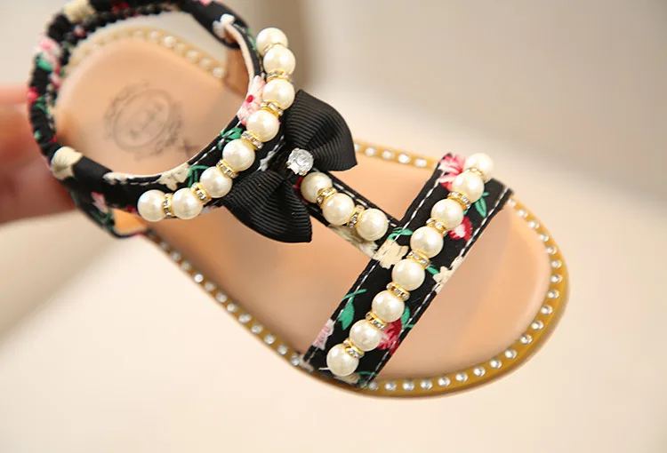 Детские сандалии, для девочек обувь новые летние модные босоножки для девочек-принцесс Нескользящие жемчужные с бантом детские сандалии