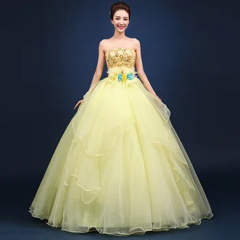 

Quinceanera Dresses Cheap Organza Yellow Floor Length Cheap Quinceanera Gowns Sweet 16 Dresses Vestido 15 Anos