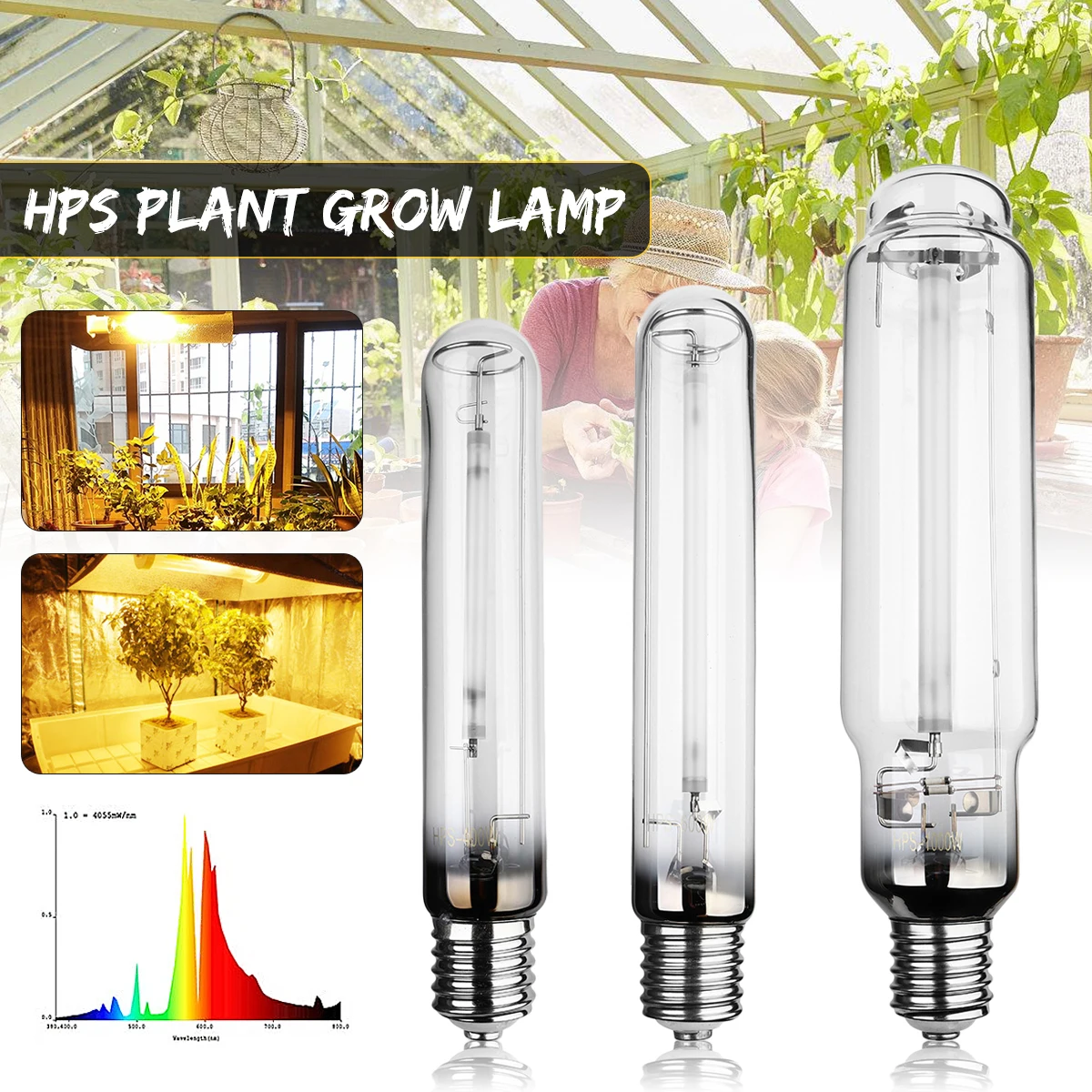 

HPS Plant Grow Lamp 400W 600W 1000W E40 23Ra High Pressure Sodium Lamp Energy Efficient Long Service Life 23000 Hours