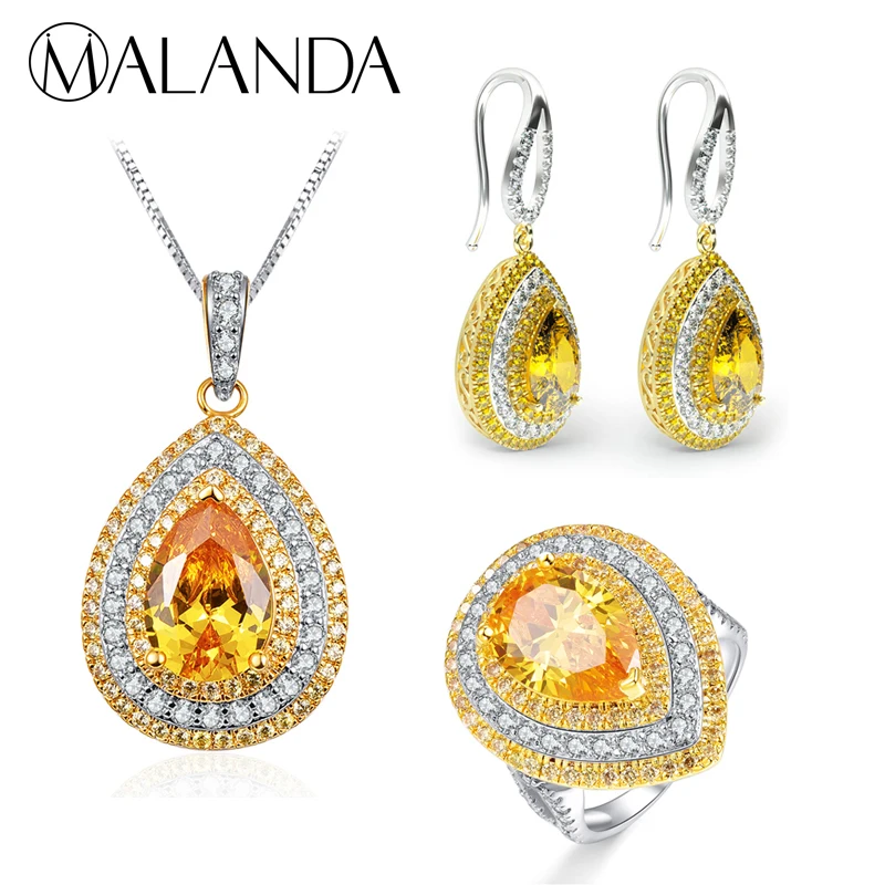 

MALANDA New Excellent Zircon Crystal from Swarovski Necklaces Earrings Rings Set For Women Fashion Wedding Luxury Jewelry Sets