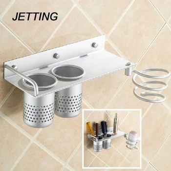 

JETTING Bathroom Shelves Multi-function Spiral Stand Wall Mounted Hairdryer Holder Comb Rack Space Aluminum Shelf Storage
