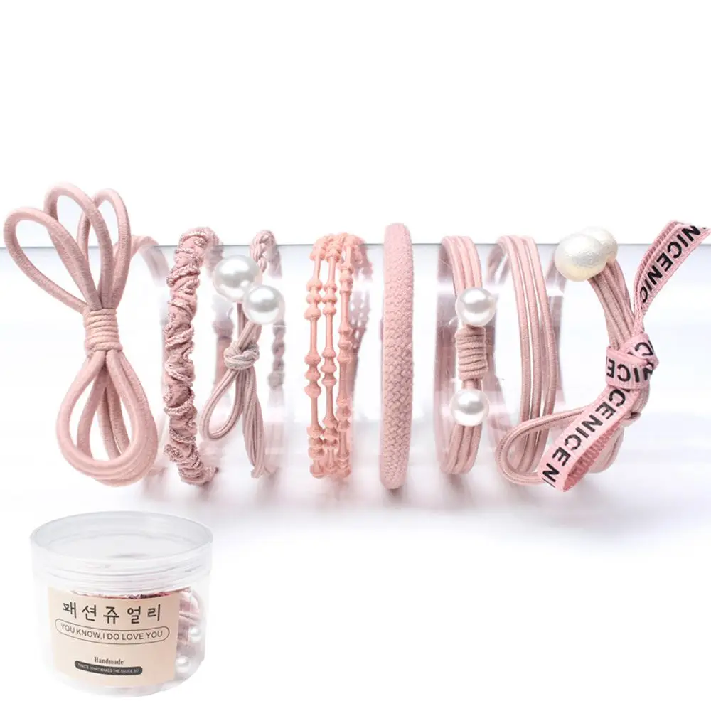

8Pcs/set Headwear Elastic Hair Bands Girls Sparking Mini Headdress Pearl Stretch Rubber Bands Tie Gum Ropes Hair Accessories