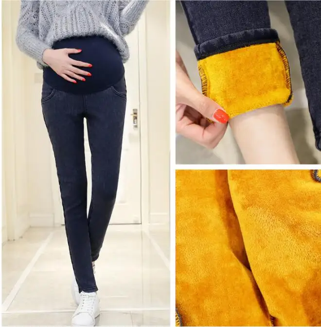Осенние и зимние толстые бархатные брюки для беременных женщин; джинсовые брюки для беременных