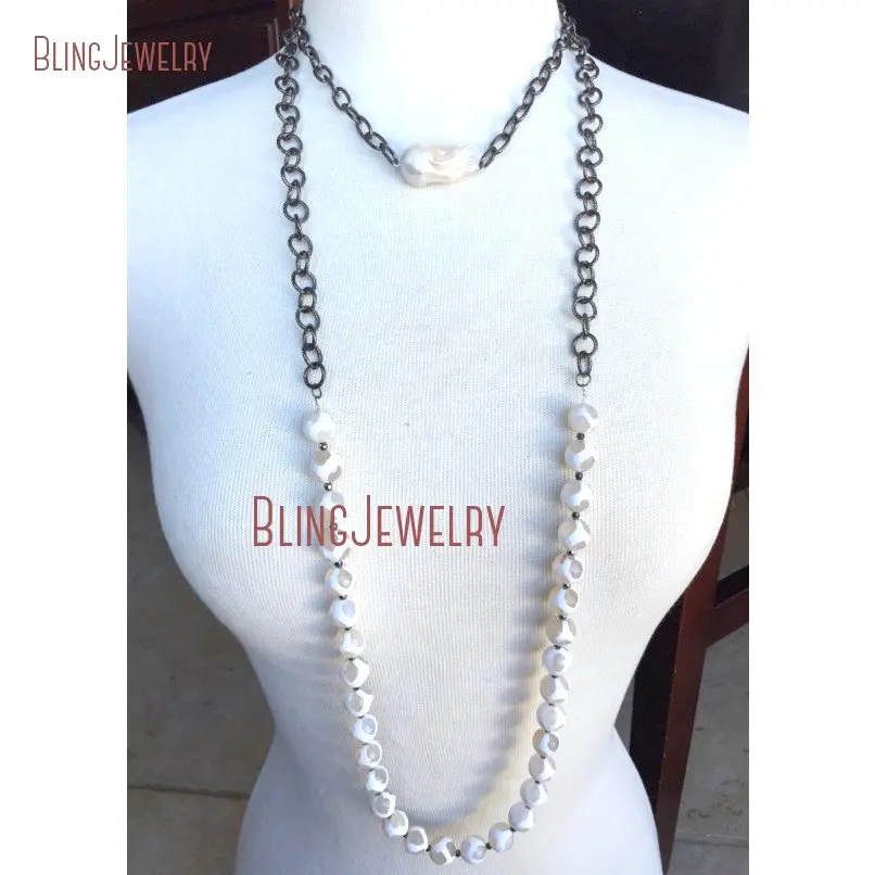 20181011-NM18366-white freshwater baroque pearl short necklace on oxidized silver plated chain_1