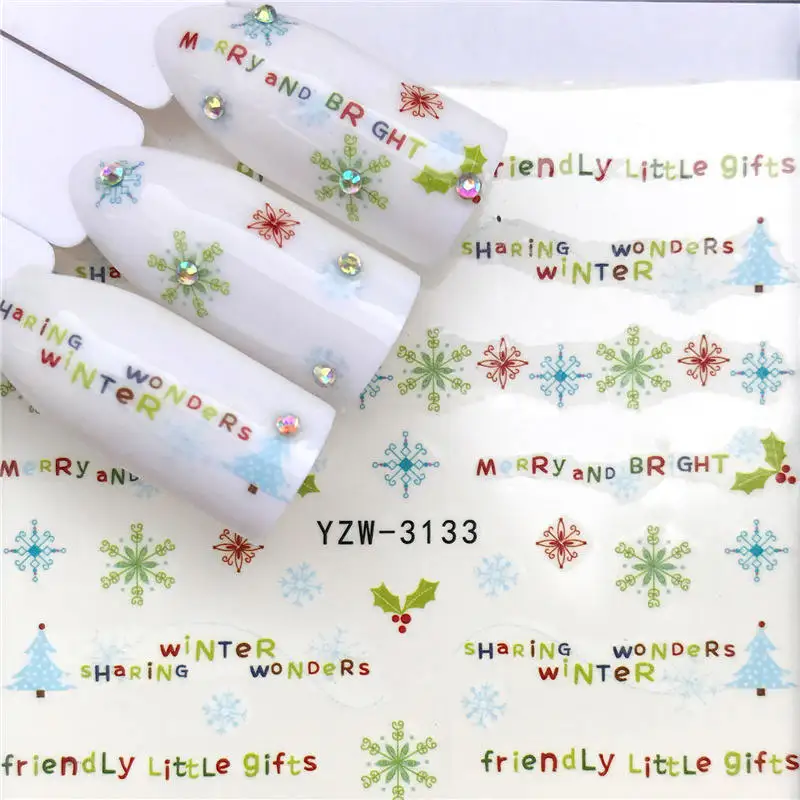 FWC 1 Sheet Christmas Snowflake Nail Sticker Santa Claus Deer Pattern Transfer Sticker Manicure Nail Art Decals - Цвет: YZW-3133