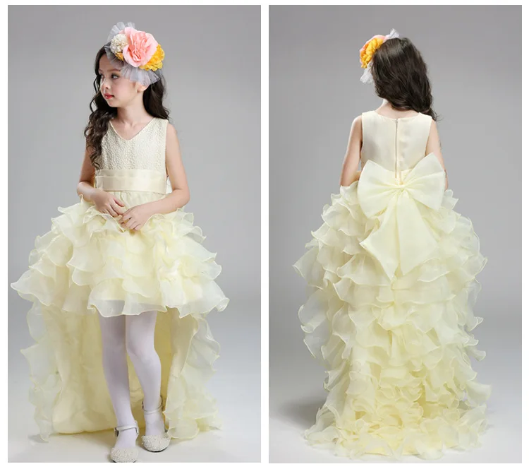 Свадебное платье со шлейфом для девочки (3-12T) качественная балетная пачка платье русалки с вырезом в форме буквы V длинное платье принцессы