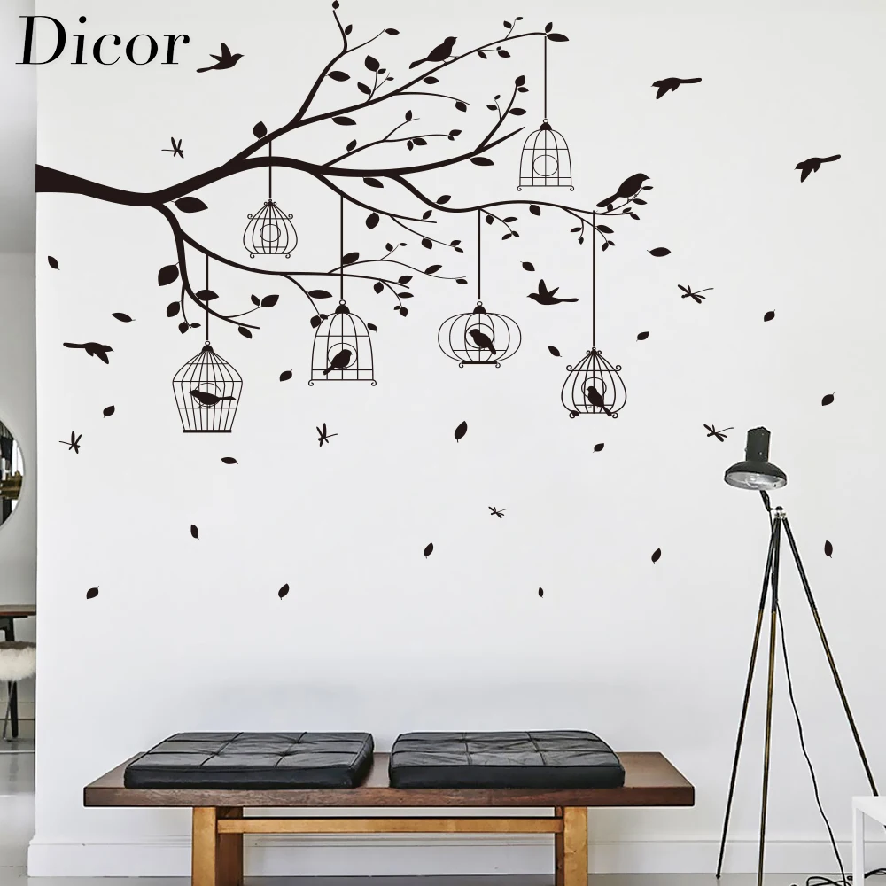 

Dicor Brand Wall Stickers Tree Birds 3D Diy Art Home Decoration For Living Room Bedroom PVC Self-Adhesive Removable Decal poster