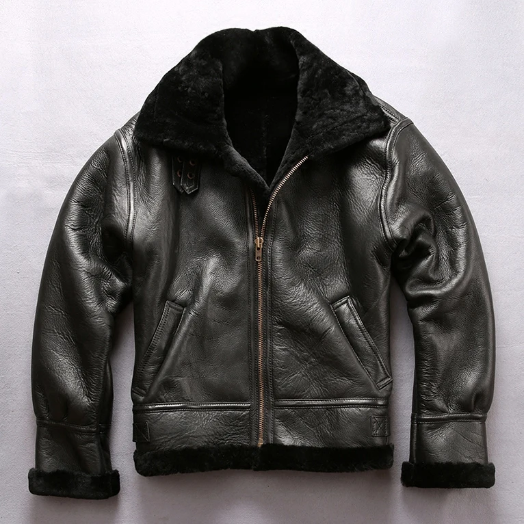 

2019 classic B3 Flight jacket men real Fur coat Sheepskin Genuine Leahter Jacket Men Wool Liner militaly Winter bomber Coat men