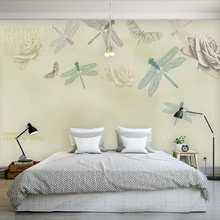 Декоративные обои Ручная роспись Роза Стрекоза фон настенная живопись