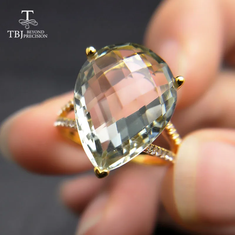 TBJ,New big natural green amethyst Ring in 925 sterling silver yellow gold color gemstone jewelry for girls as a valentines gift TBJ,New big natural green amethyst Ring in 925 sterling silver yellow gold color gemstone jewelry for girls as a valentines gift
