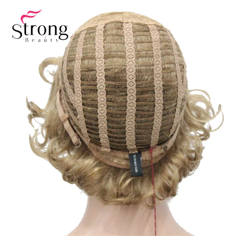 L-427B #19 new short curly light strawberry blonde synthetic women's full wig for everyday (8)