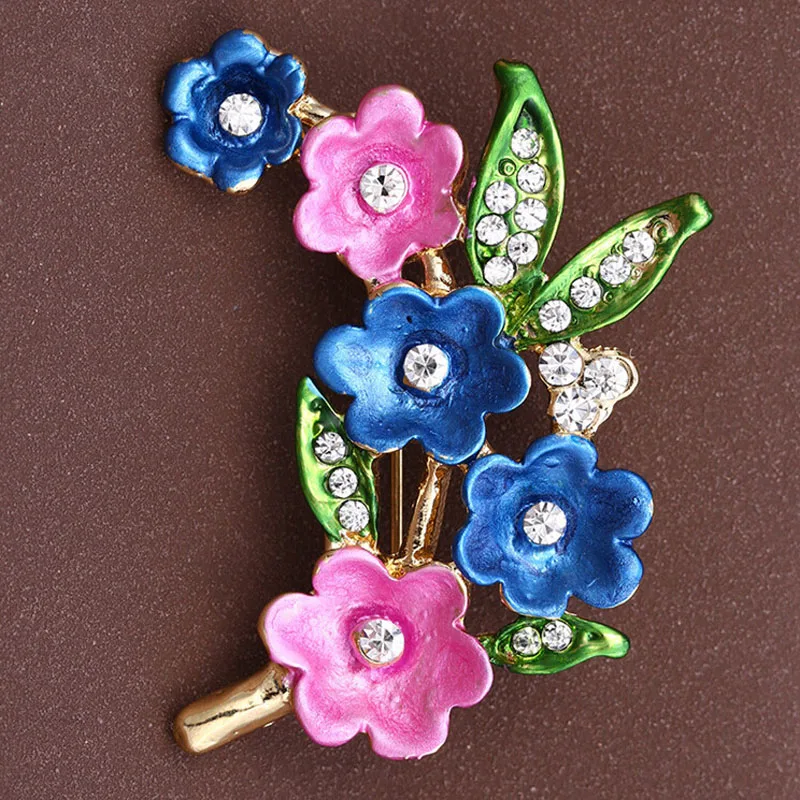 Hot Fashion Rhinestone Multi Five Flower Lapel Brooch Pins for women