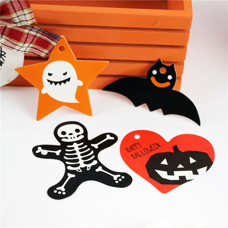 

50pcs Ghost Tags Paper Halloween Candy Box Decoration Star Bat Cards Event Party Decor Favors Biscuits Bag Packaging Supplies
