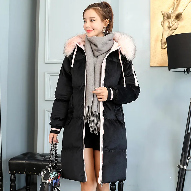 rose Survêtement À Femme Velours Occasionnel Veste D'hiver Fausse De Dames Bas En Ouatée Femmes Vers Coton 2018 Le Fourrure gris Pardessus Capuchon Longue Parkas Noir Manteaux X4qaaw