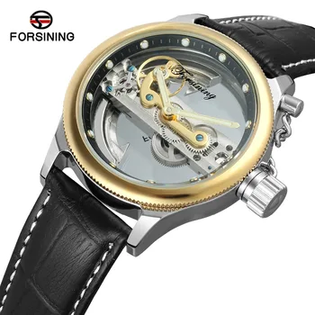 

FORSINING Men's Automatic Skeleton Mechanical Watches Online Popular Design Leather Strap Luxury Business Male Clock for Mens