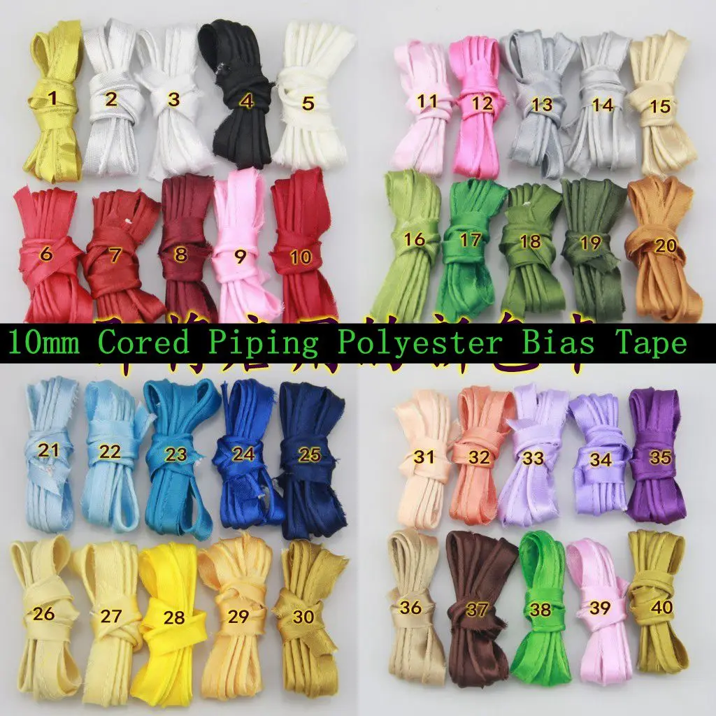 10 Meters/Lot  polyester glossy bright corded piping bias binding bias tape 10mm width for craft and Diy Custome Sewing