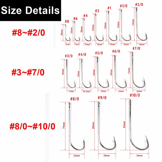 100pcs Long Shank Beak Fishing Hook Octopus Rig Making Hooks Various