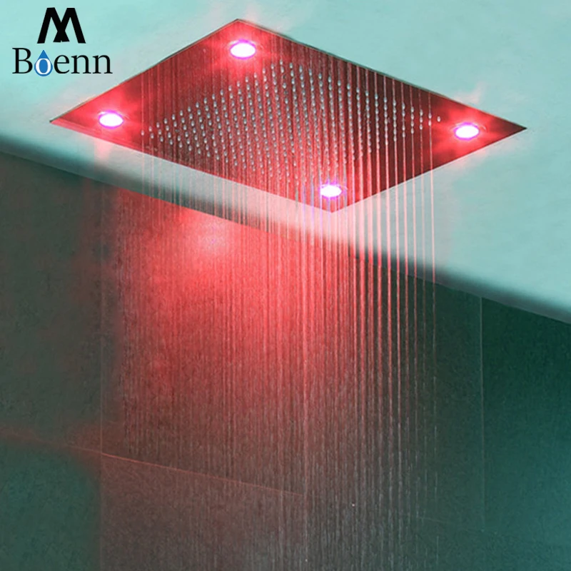 304SUS Rainfall Shower Head Big Bathroom Led Ceiling Embedded Shower Remote Control Color Brushed Showerheads 4 Lights Showers