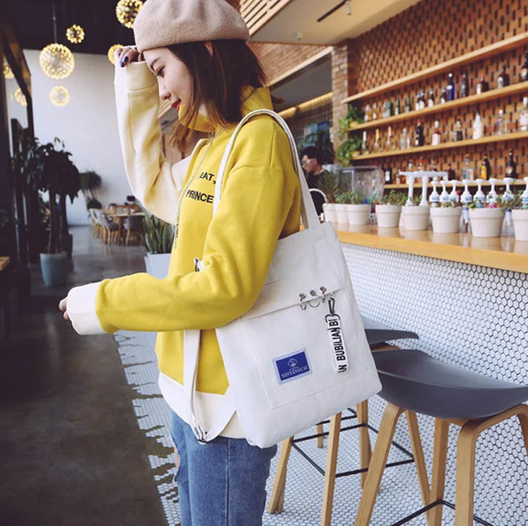 Girls Canvas Crossbody Tote Accessory Reusable Eco Friendly Shopping Bags Medium Fashion Painted Multi Use Chic Metal Zipper Bag (9)