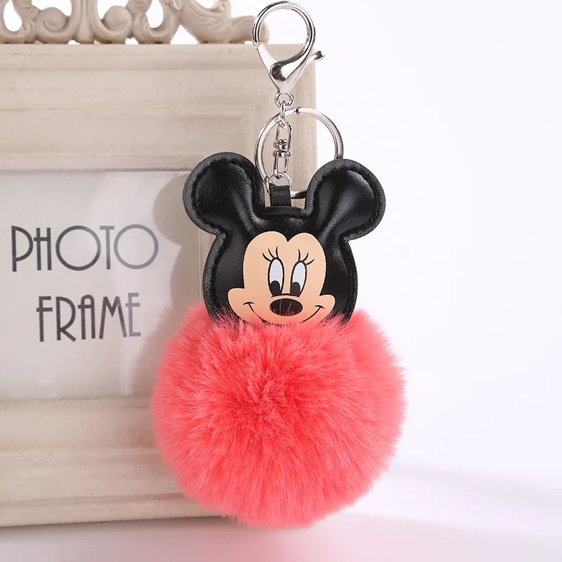 

2018 Cute Fluffy Fur Mickey Keychain Faux Rabbit Fur Ball Pom Pom Mouse Key Chains Bag Charms Trinket Car Key Ring Gift