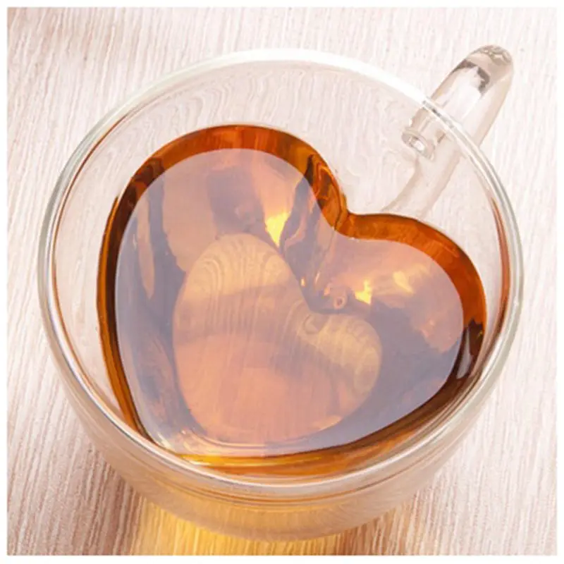Чашка для чая с двойными стенками, термостойкая креативная, в форме сердца, двойное стекло/стеклянные чайные чашки, кружка для сока, молока, кофе, чашка, 1 шт., хороший подарок
