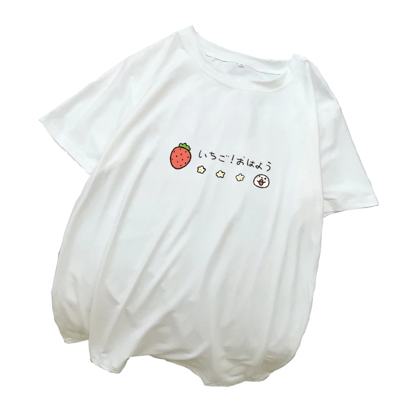 Женские футболки с клубничным принтом, летние топы с коротким рукавом, Женская Повседневная Уличная одежда Harajuku Tumblr Kawaii, мультяшная футболка Femme