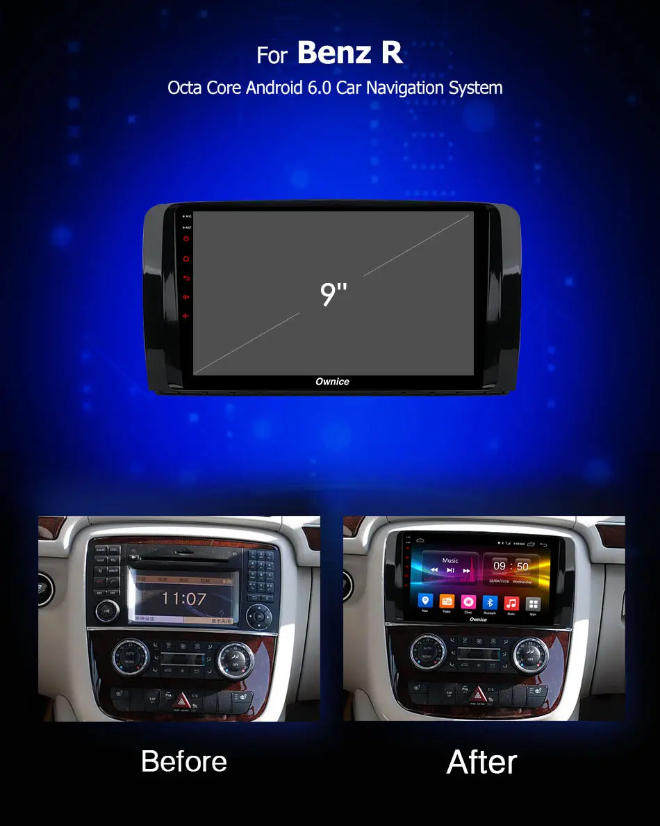 Best Ownice K1 K2 K3 Octa Core Android 9.0 Car DVD player GPS Stereo Radio for Mercedes Benz R Class W251 R280 R300 R320 R350 2G+32G 2
