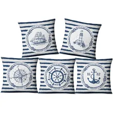 American sea style linen pillow set Mediterranean home fabric Sofa cushion cover anchor nautical home cushion home office leisure outdoor rattan daybed with white cushion to sea port by sea
