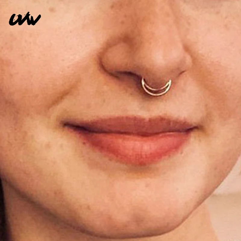 

1pc Trendy 316L Steel Moon Shape Nose Rings Stud Helix Piercing Body Jewelry Segment Tragus Fake Septum Women Earrings UVW183