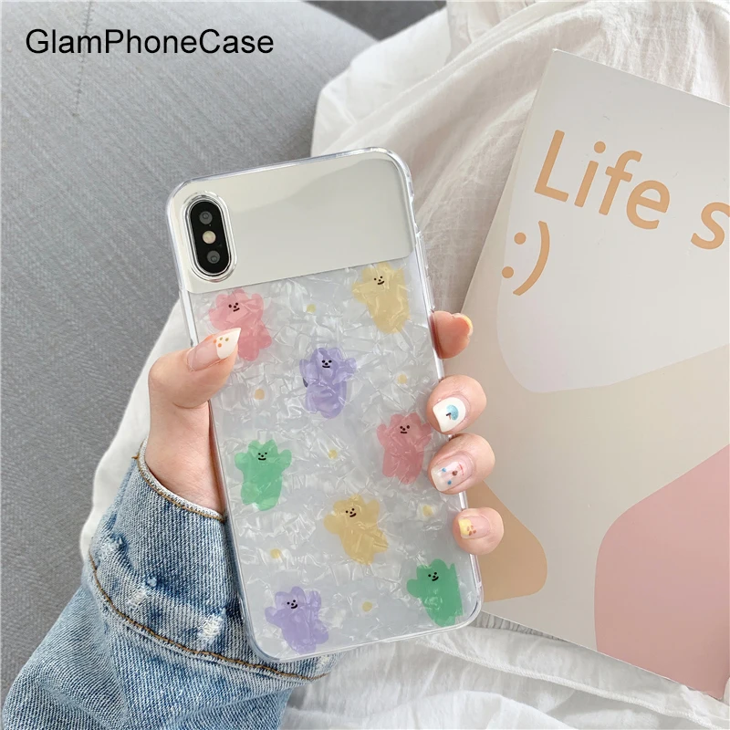 

GlamPhoneCase Mirror Cute Cartoon Bear Phone Case for iPhone XS Max XR XS X 8plus 8 7plus 7 6S/6 Plus Shell Pattern Back Cover