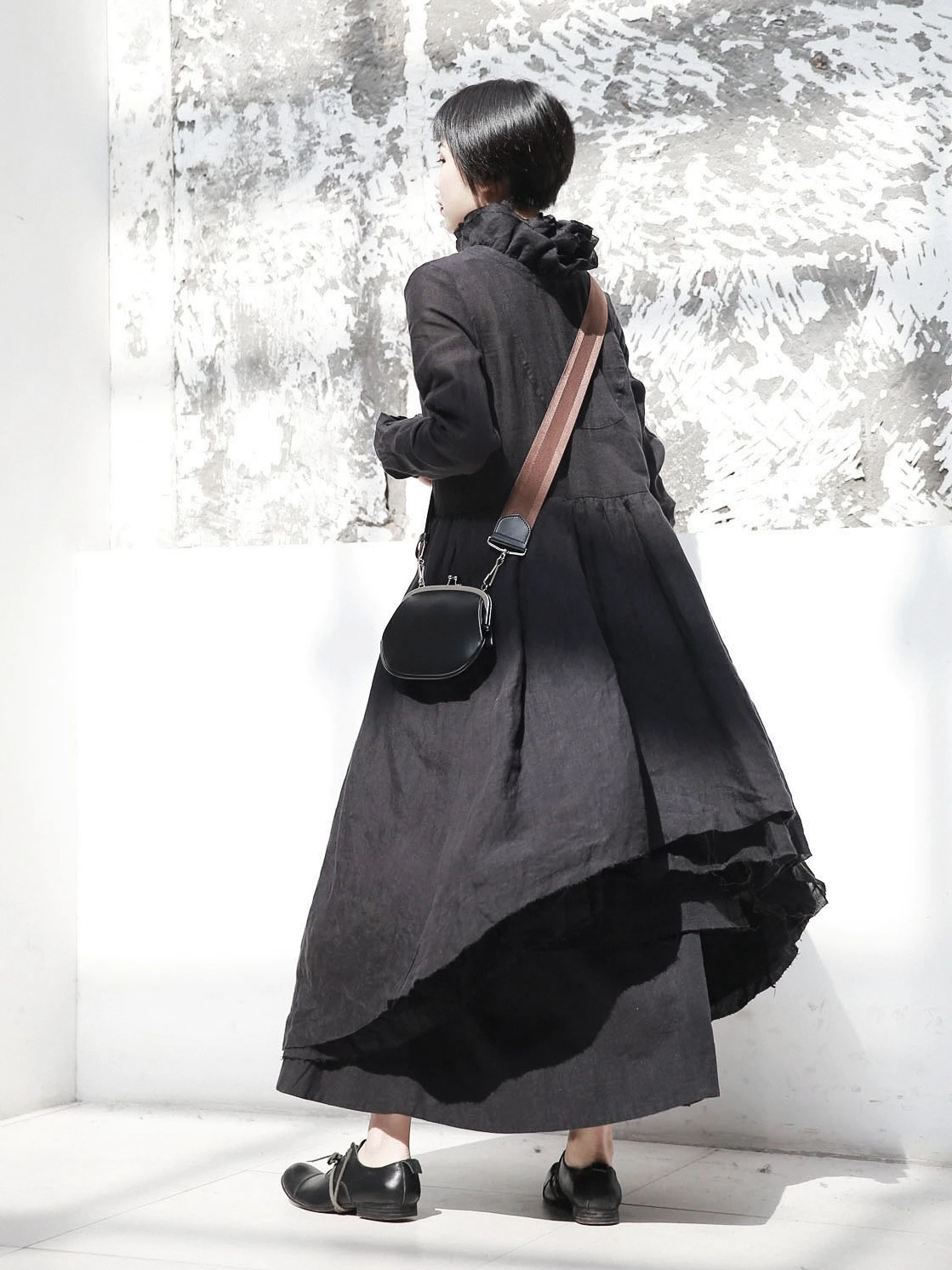 [EAM] 2020 New Spring  Winter Ruffled Collar Long
