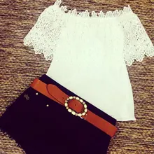 Summer Fashion Women Casual Lace Crochet Off Shoulder Chiffon Shirt Tops Blouse