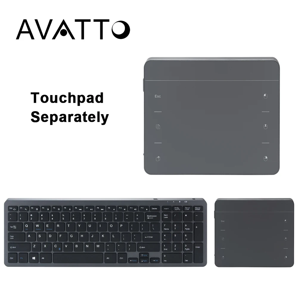 

[AVATTO ] T08 Slim Full Size Separately Touchpad Bluetooth Wireless keyboard with Big Mouse Pad For Windows Android PC Tablet