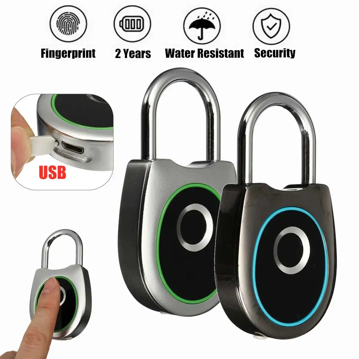 

Rechargeable Smart Lock Keyless Fingerprint Lock Waterproof Anti-Theft Security Padlock Door Luggage Case Lock House/Gym box