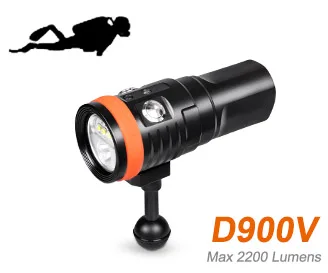 

ORCATORCH D900V LED Video Light 20W Rechargeable 2200lm Scuba Diving Light LED Photography UV RED Torch 150M Underwater