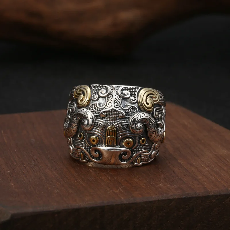 Wholesale S925 Sterling Silver Jewelry Popular Domineering Personality Ring Retro Thai Silver Men's Index Finger Open Ended Ring