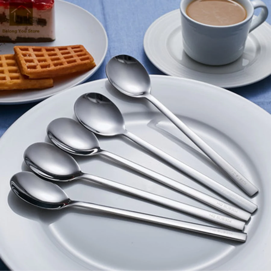 Camping Ice Cream Round Soup Spoons Portable Sets Spoon Stainless Steel