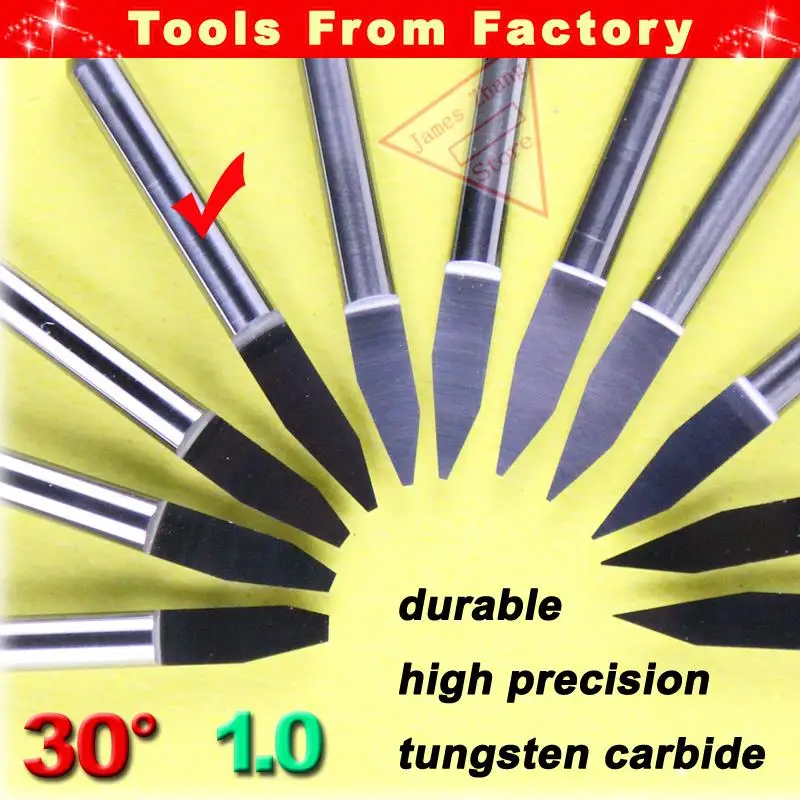10 шт. НОВЫЙ Карбид PCB гравировальный станок с ЧПУ маршрутизатор V Биты 30 градусов мм 1,0 мм HUHAO # J3.3010
