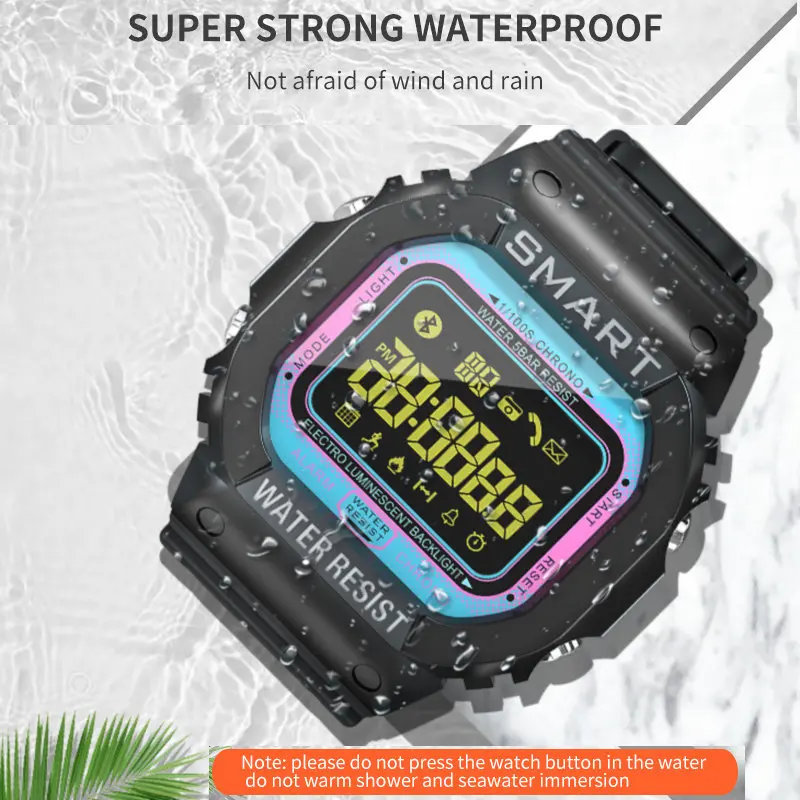 EX16T Bluetooth часы Смарт часы уведомления дистанционное управление, шагомер спортивные часы IP67 водонепроницаемые мужские наручные часы Смарт-браслет