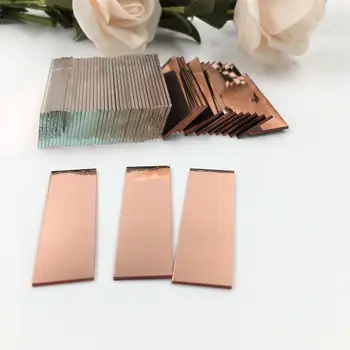 

MEYA Rectangular 5/8'' x 2'' Rose Gold Small Glass Mirrors, Glass Craft Mirror Bulk 100 Pieces Colored Mirror Mosaic Tiles