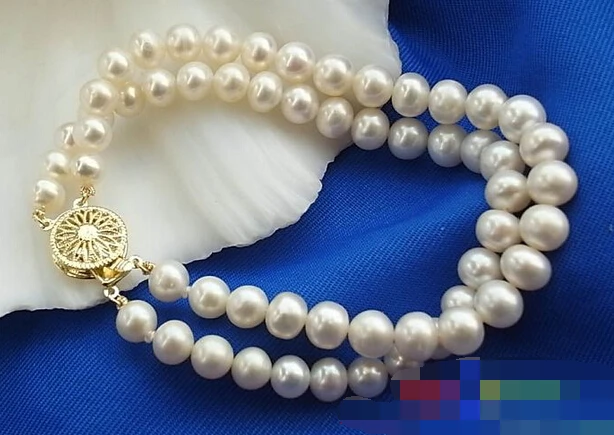 

FREE SHIPPING>>>@@ > 08677 2ROW WHITE ROUND FRESHWATER CULTURED PEARL BRACELET