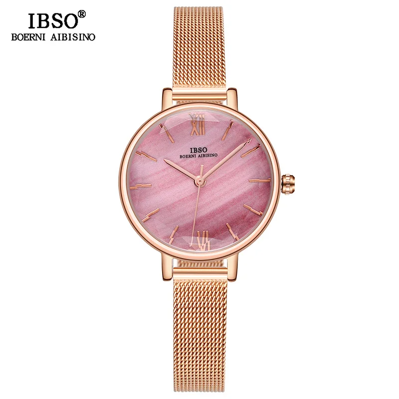 IBSO брендовые высококачественные женские красочные часы, креативные Дизайнерские наручные часы, женские часы из нержавеющей стали с сеткой - Цвет: Pink Rose gold