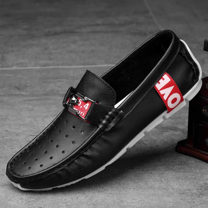 

Cowhide Loafers Shoes For Men Luxury Brand Shoes Black White Fashion Sneakers Hollow Drive Loafers Moccasins Flats Casual Shoe