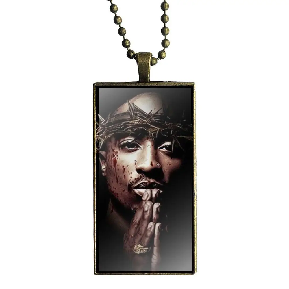 Роскошная печать 2pac Tupac Shakur, модный стеклянный кабошон, подвеска, прямоугольное ожерелье, колье, ожерелье, ювелирные изделия для девочек, лучший подарок - Окраска металла: as picture