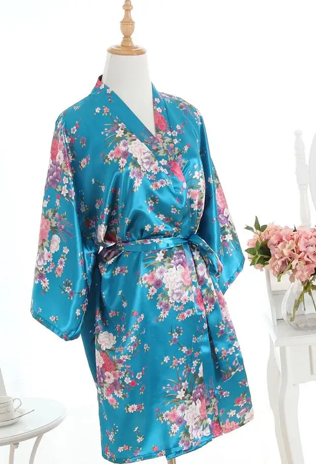 Темно-синий цветок Ladie's короткий атласный халат женская ночная рубашка для отдыха нижнее белье с поясом кимоно халат Ночное белье - Цвет: style 10