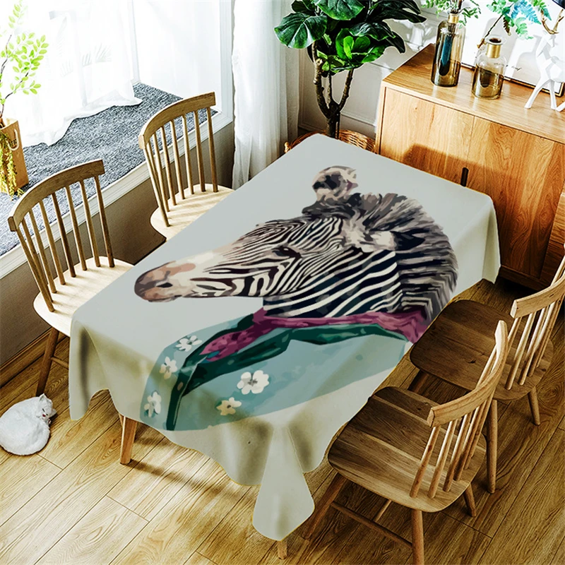 

Fashion Zebra 3d Tablecloth Creative Cartoon Pattern for Children Polyester Comfortable Waterproof Table Cloth Cover for Home