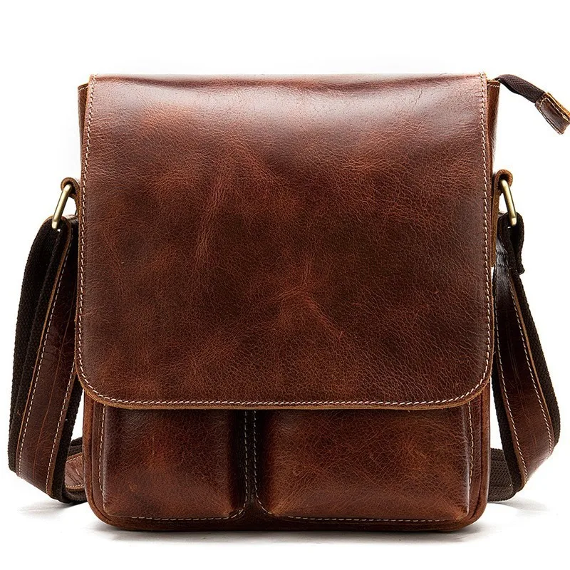 

Vintage Men Shoulder Bag For 10.5" Ipad Cow Leather 2019 Men's Crossbody Bags Business Brown Flap Male Solid Messenger Bag Flaps